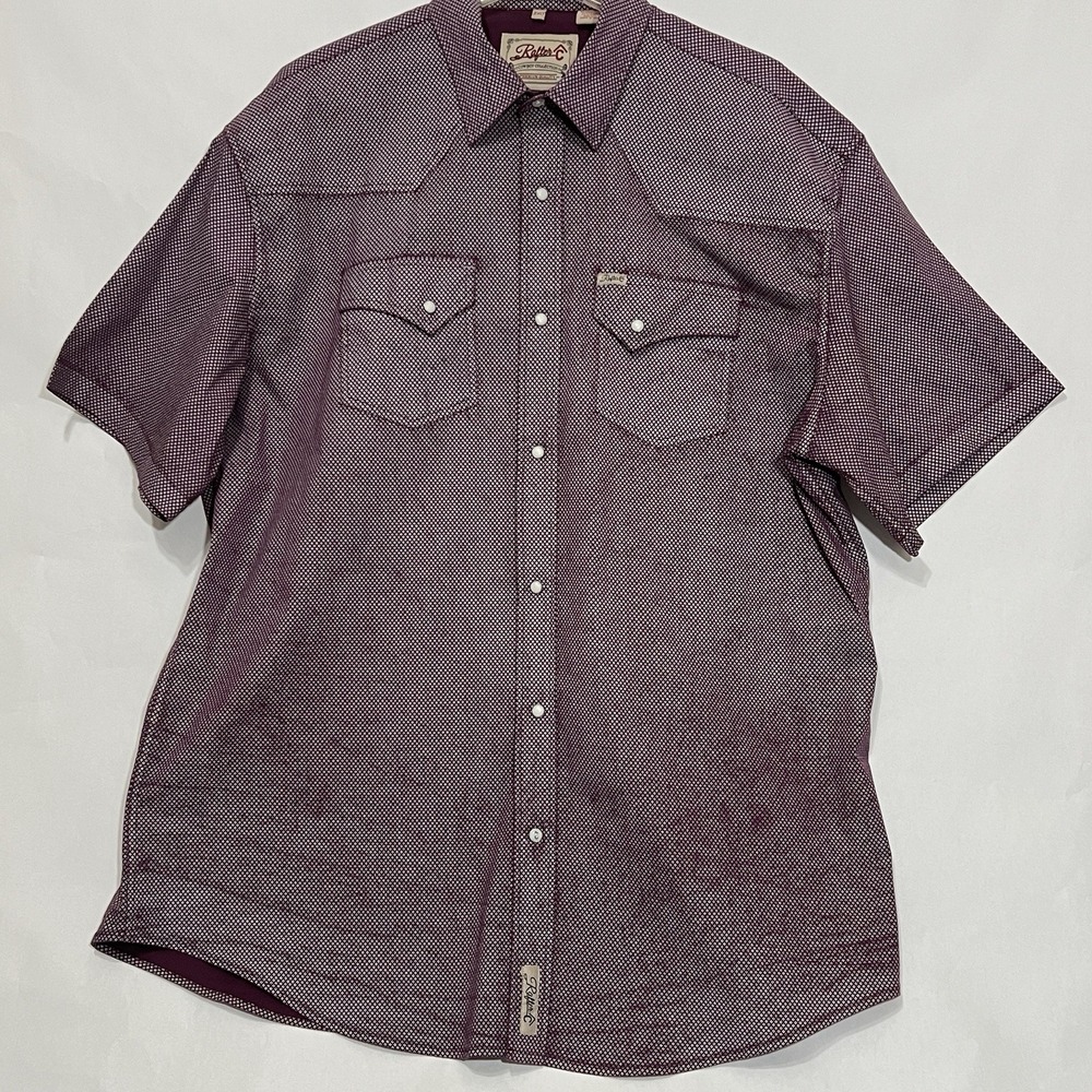 Rafter C Cowboy Collection Short Sleeve Pearl Snap Shirt Men Size 2XLT Geometric